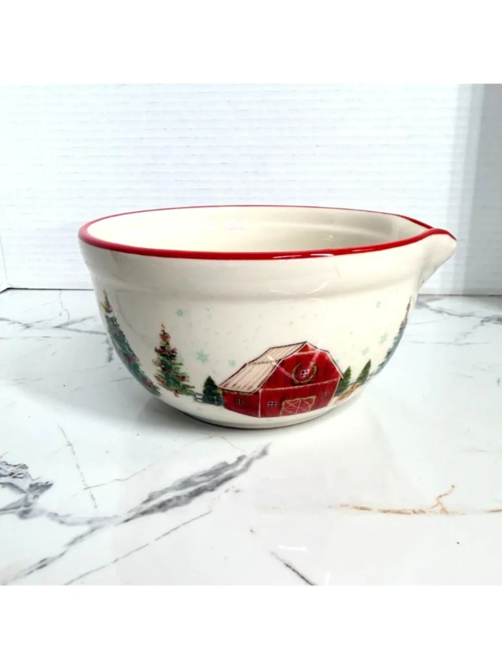 Pioneer Woman Wishful Winter Christmas Ceramic Mixing Bowl with Spout, small